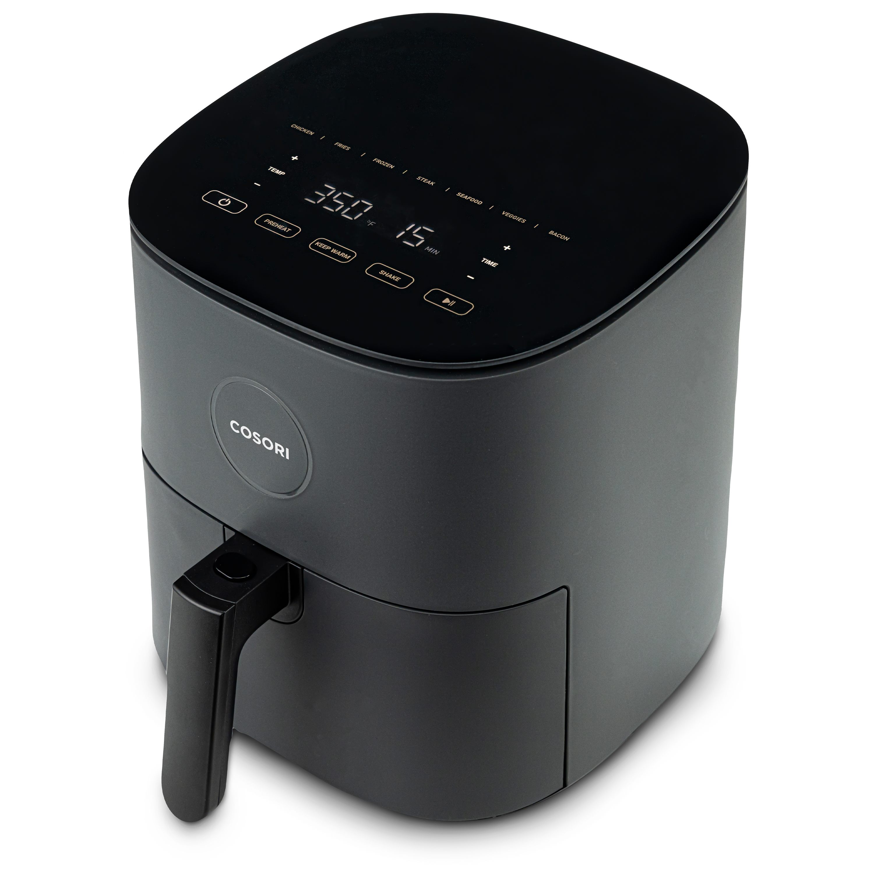 Angled top view of COSORI Pro LE 5.0-Quart Air Fryer with digital touch control panel