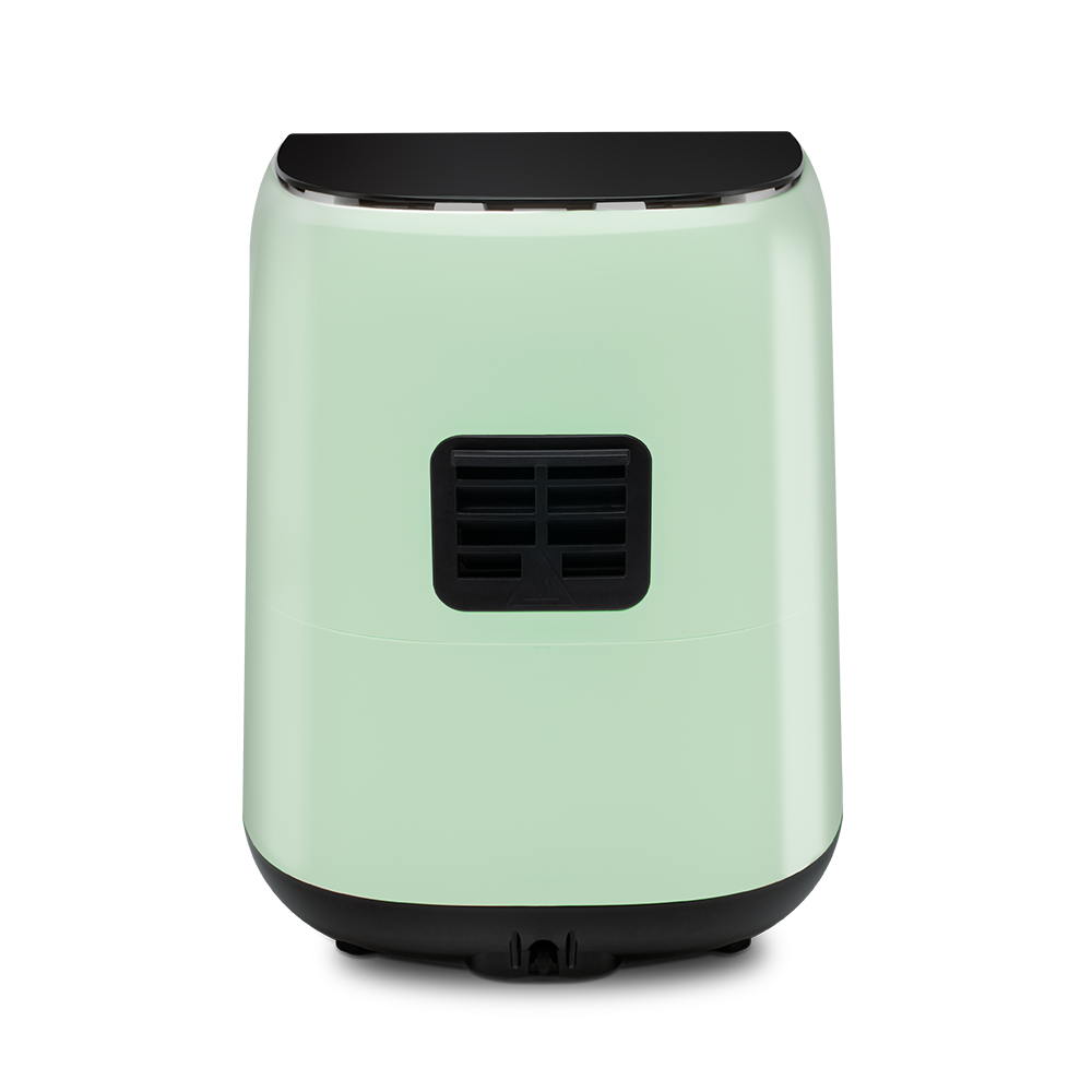 Rear view of the sage green Cosori Lite 2.1-Qt Mini Air Fryer