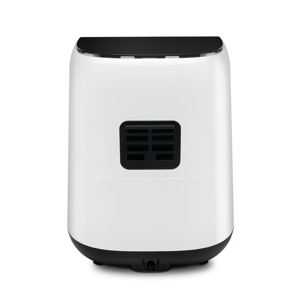 Rear view of the white Cosori Lite 2.1-Qt Air Fryer showing the ventilation slots.