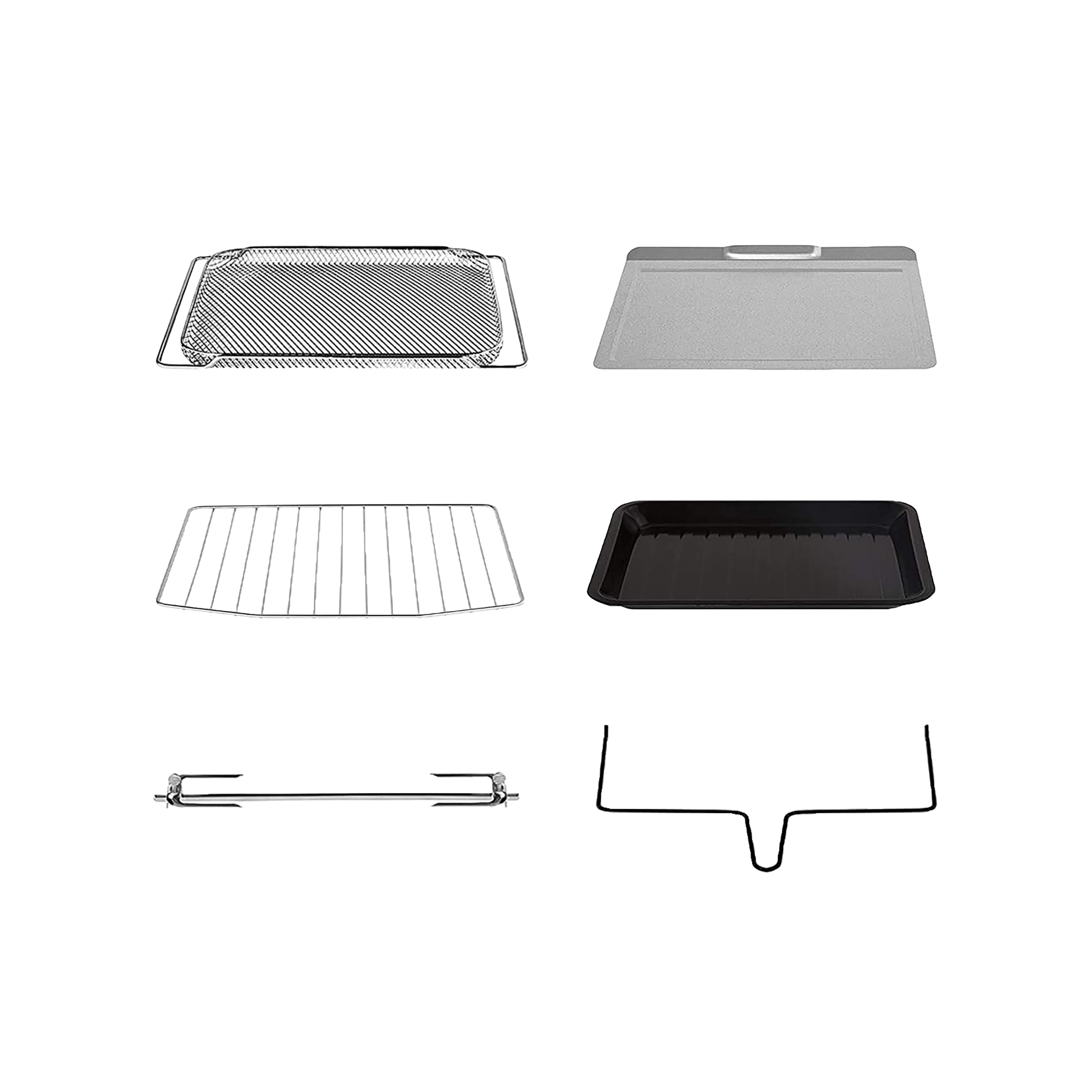 Accessories included with COSORI 30 Liter Smart Air Fryer Toaster Oven including trays, rack, and crumb tray