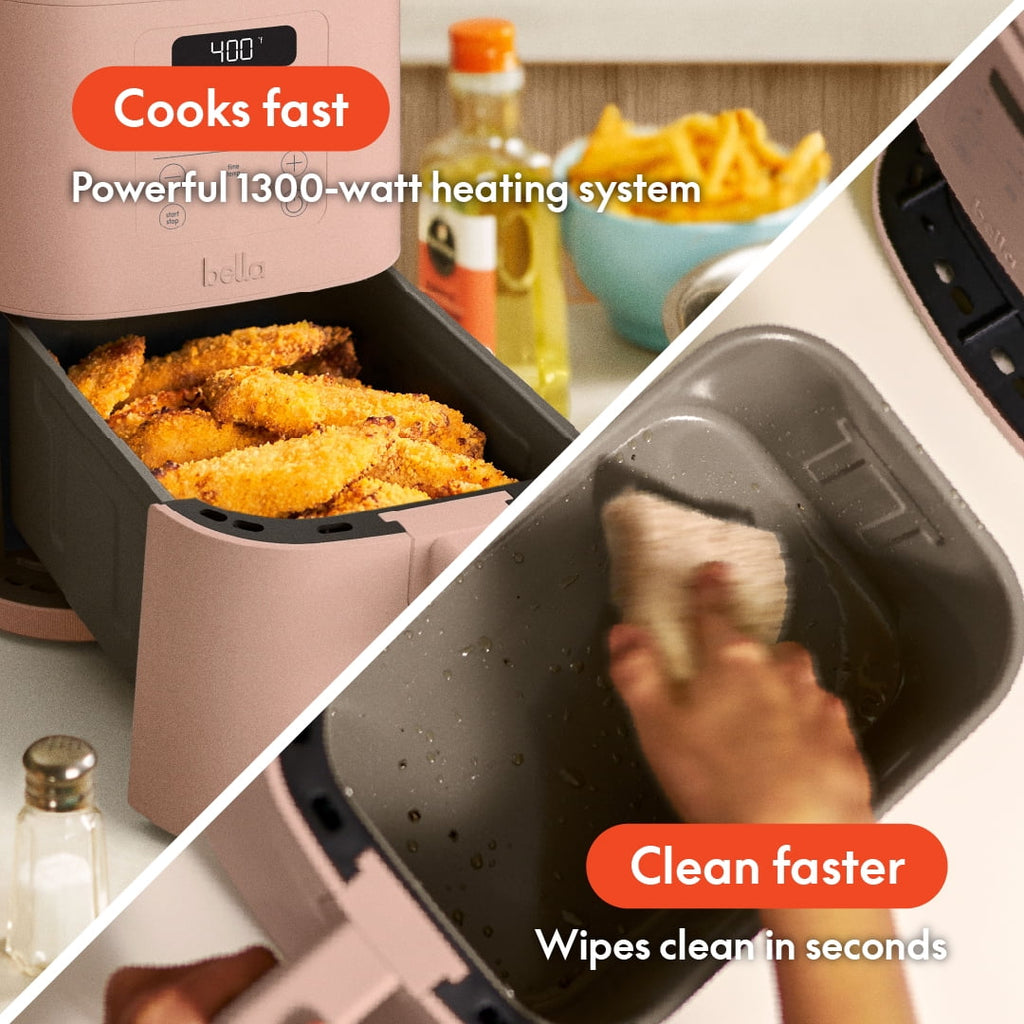 bella 4 Qt Slim Digital Air Fryer with EverGood™ Ceramic Nonstick Coating, 6 Preset Cooking Options, Blossom