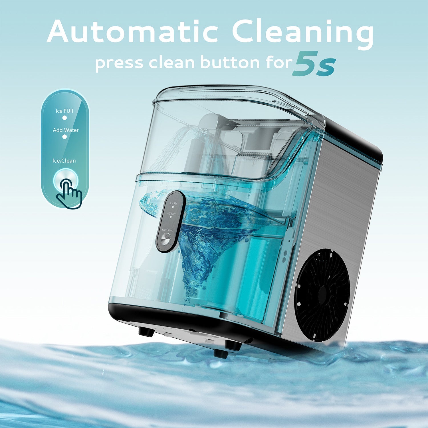 Euhomy Pearl L1 Nugget Ice Maker with automatic cleaning feature activated.