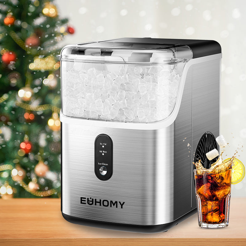 Euhomy Pearl L1 Nugget Ice Maker with a glass of iced cola