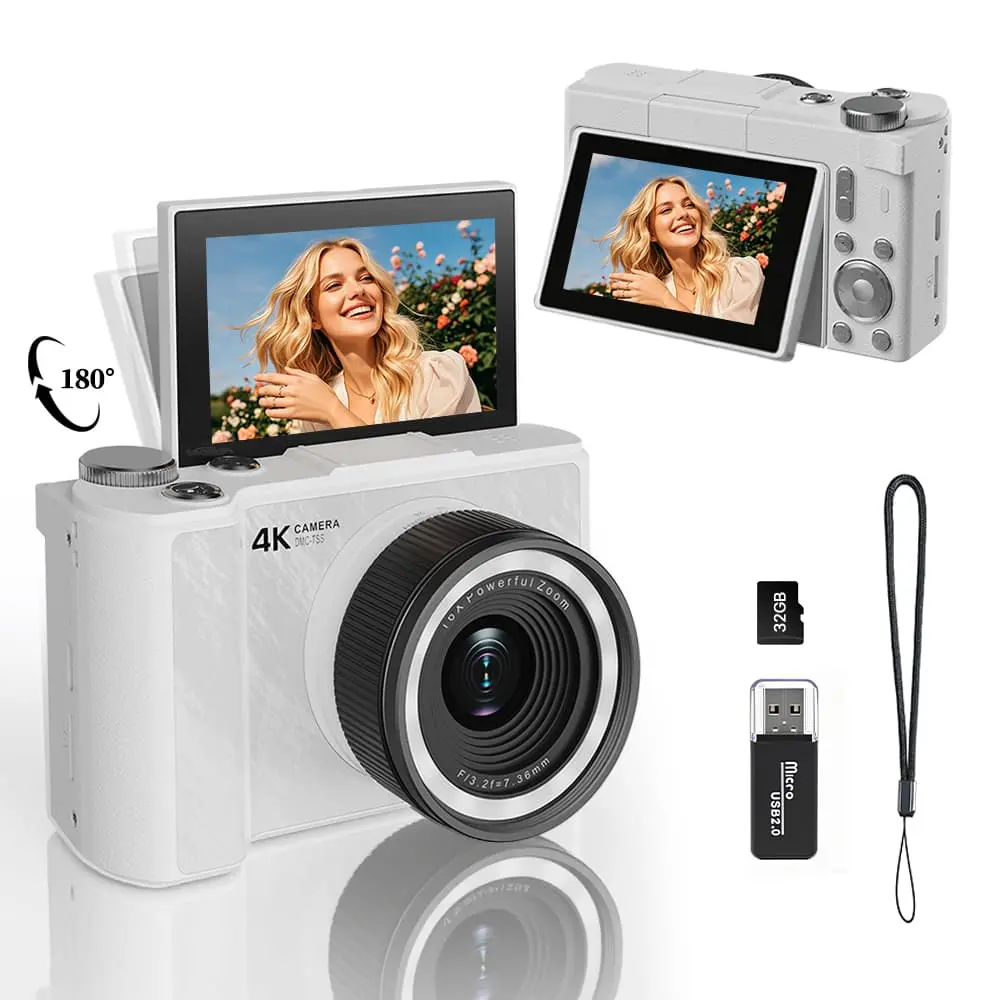 Digital Camera for Photography, Y2K Foldable Screen Portable Vlogging Camera with 32GB SD Card, Wrist Strap, Self Timer, Smooth Video vlogging Camera, Ideal Gift for Girls, Boys Teenagers, and Beginners, Birthday Christmas Valentine's Day Gift