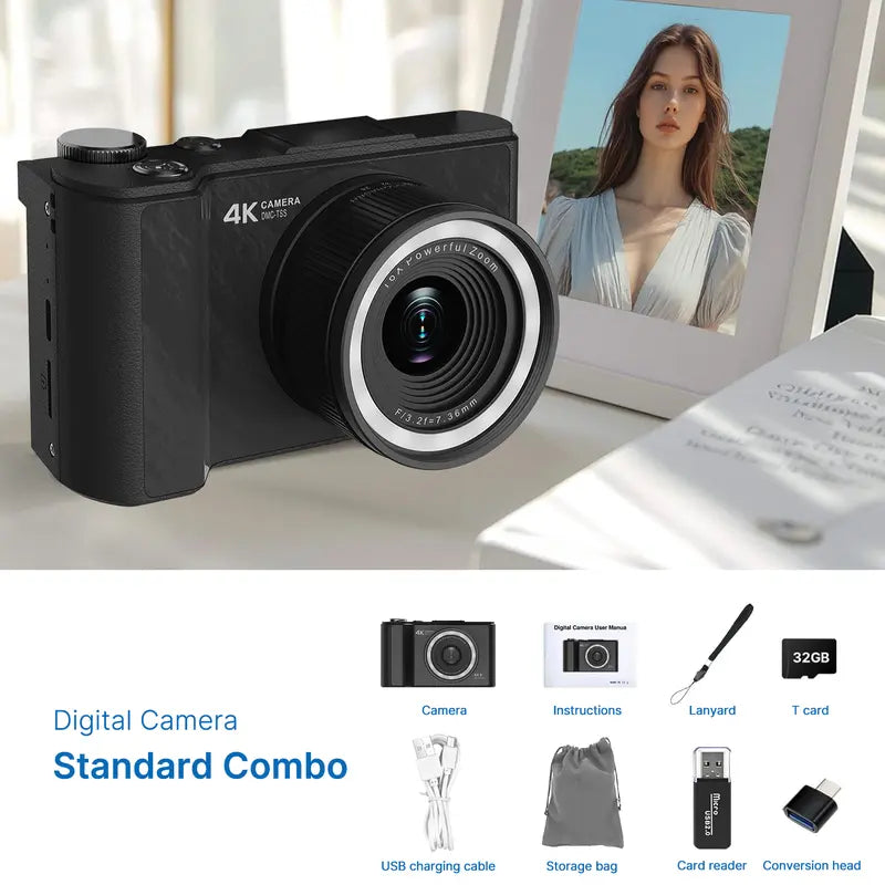 Digital Camera for Photography, Y2K Foldable Screen Portable Vlogging Camera with 32GB SD Card, Wrist Strap, Self Timer, Smooth Video vlogging Camera, Ideal Gift for Girls, Boys Teenagers, and Beginners, Birthday Christmas Valentine's Day Gift