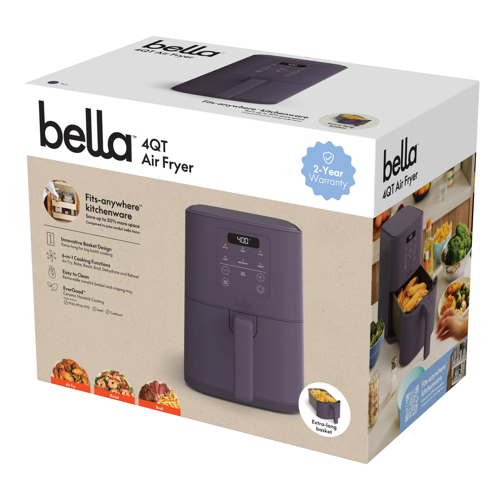bella 4 Qt Slim Digital Air Fryer with EverGood™ Ceramic Nonstick Coating, 6 Preset Cooking Options, Blossom