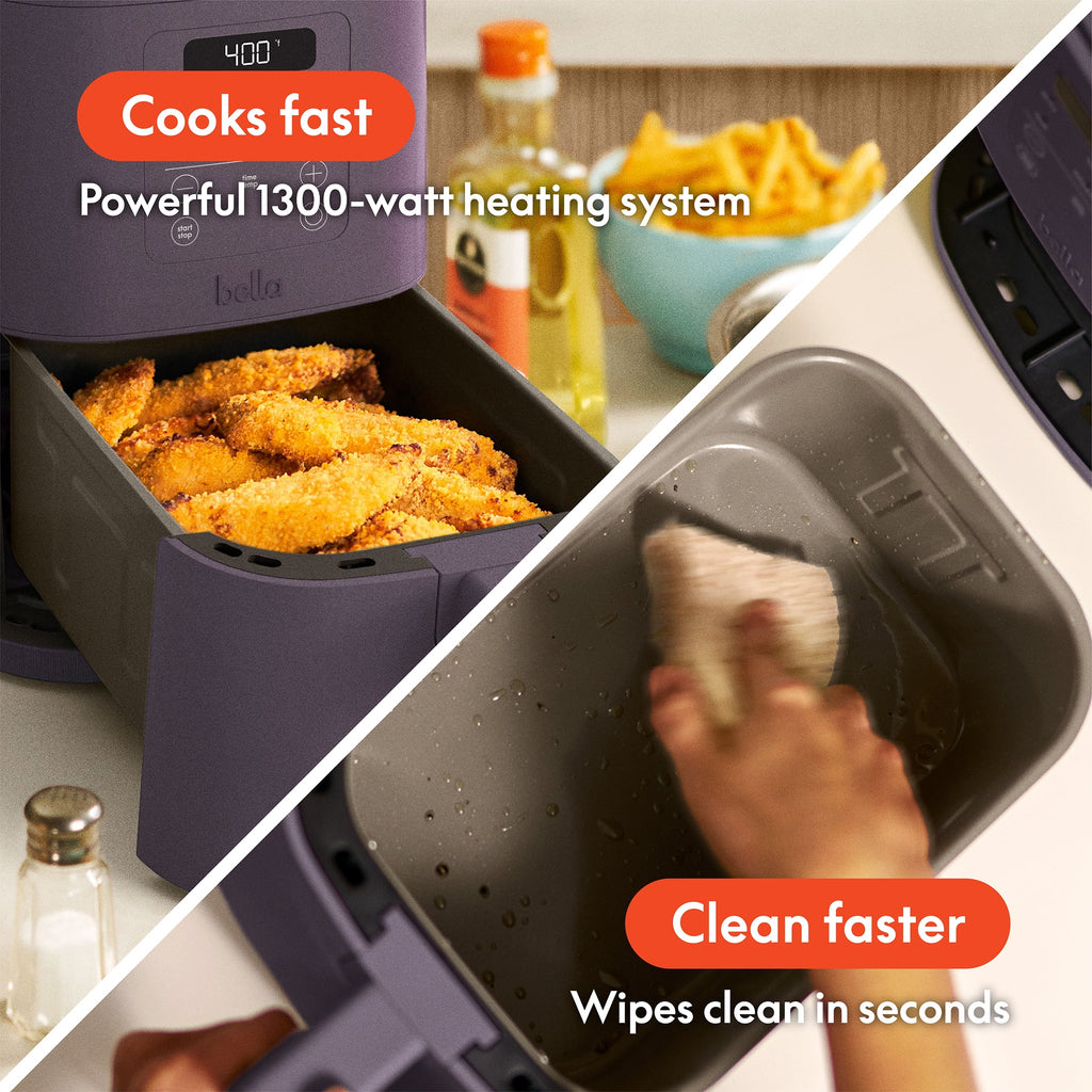 bella 4 Qt Slim Digital Air Fryer with EverGood™ Ceramic Nonstick Coating, 6 Preset Cooking Options, Blossom