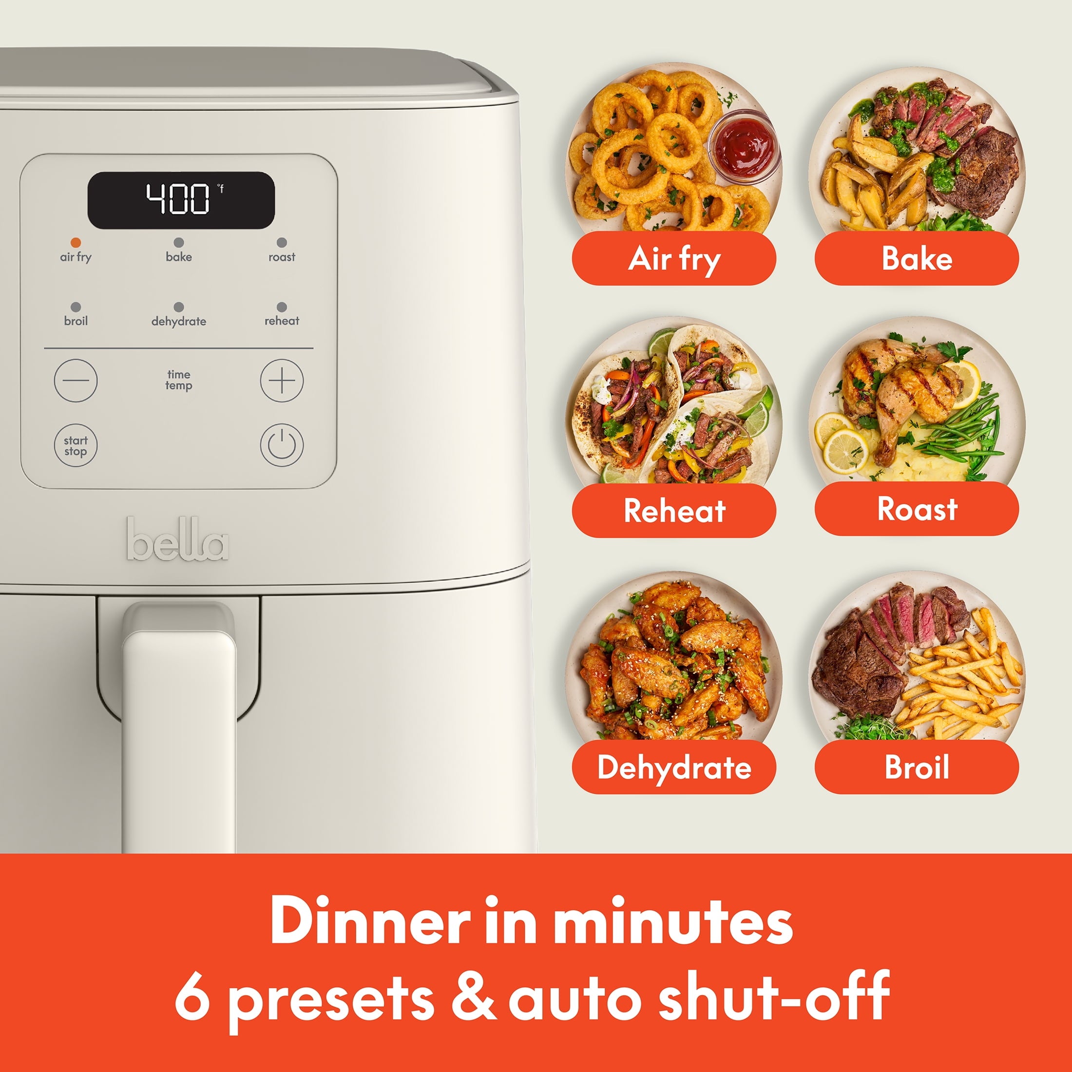 bella 4 Qt Slim Digital Air Fryer with EverGood™ Ceramic Nonstick Coating, 6 Preset Cooking Options, Blossom
