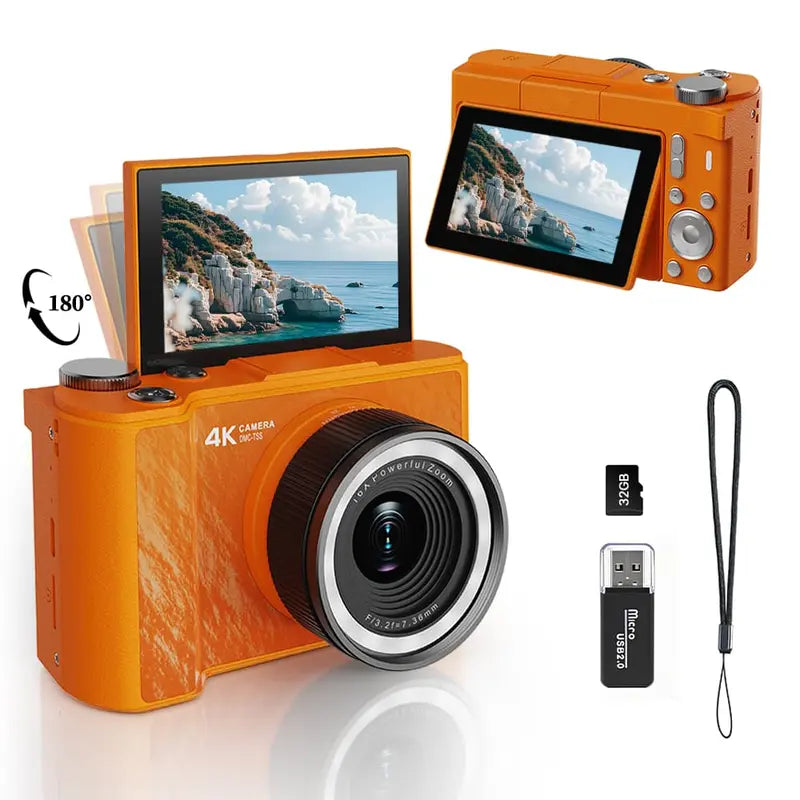 Digital Camera for Photography, Y2K Foldable Screen Portable Vlogging Camera with 32GB SD Card, Wrist Strap, Self Timer, Smooth Video vlogging Camera, Ideal Gift for Girls, Boys Teenagers, and Beginners, Birthday Christmas Valentine's Day Gift