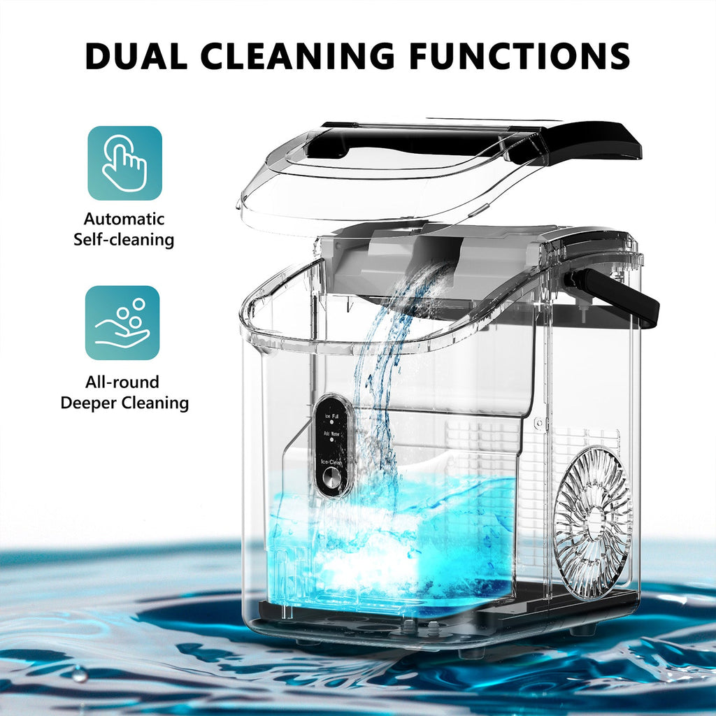 Euhomy Pearl H1 Nugget Ice Maker with Dual Cleaning Functions: Automatic Self-cleaning and All-round Deeper Cleaning.