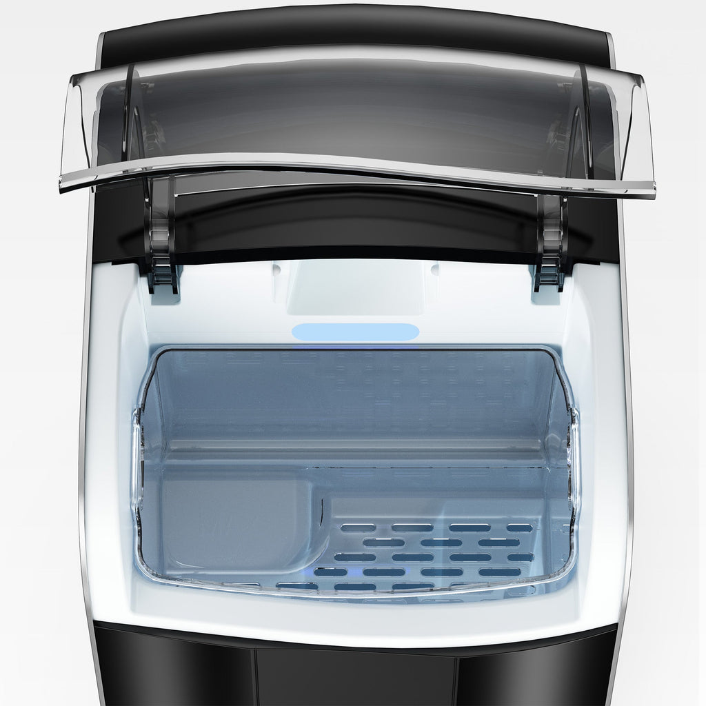 Euhomy Pearl L1 Pro nugget ice maker interior with ice bin and blue indicator light.