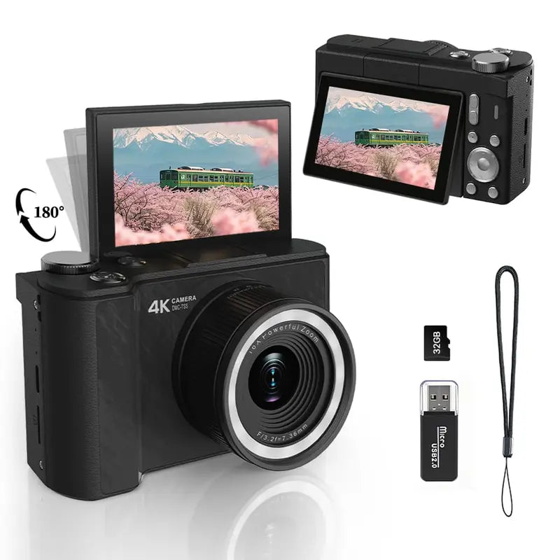 Digital Camera for Photography, Y2K Foldable Screen Portable Vlogging Camera with 32GB SD Card, Wrist Strap, Self Timer, Smooth Video vlogging Camera, Ideal Gift for Girls, Boys Teenagers, and Beginners, Birthday Christmas Valentine's Day Gift
