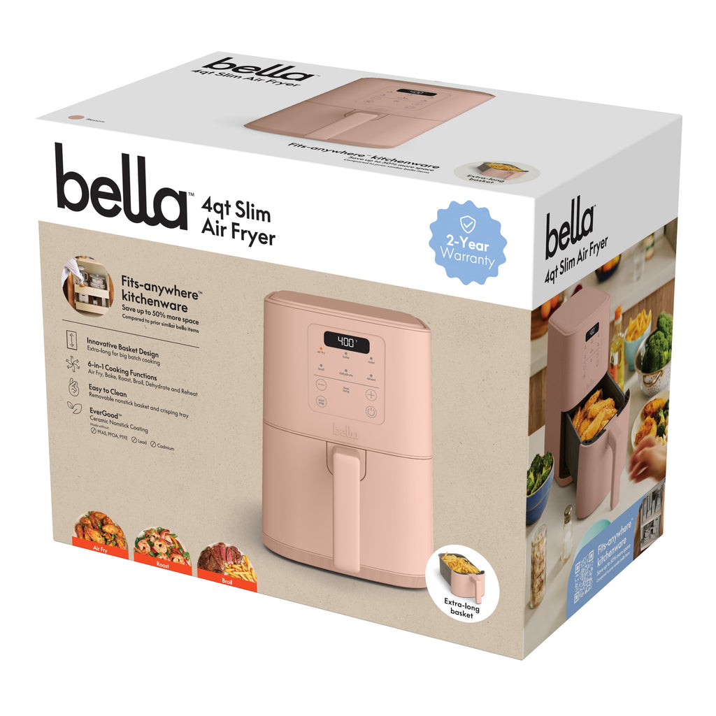 bella 4 Qt Slim Digital Air Fryer with EverGood™ Ceramic Nonstick Coating, 6 Preset Cooking Options, Blossom