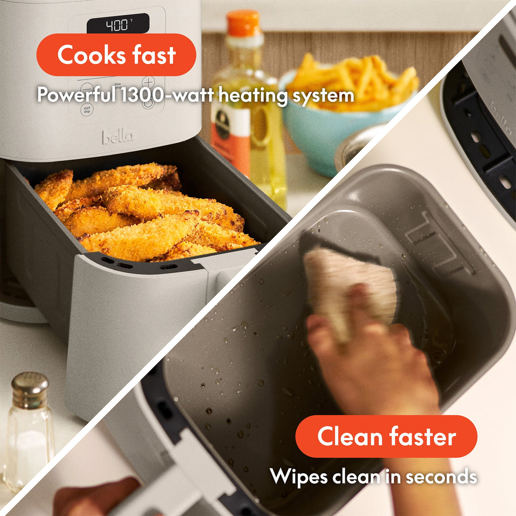 bella 4 Qt Slim Digital Air Fryer with EverGood™ Ceramic Nonstick Coating, 6 Preset Cooking Options, Blossom