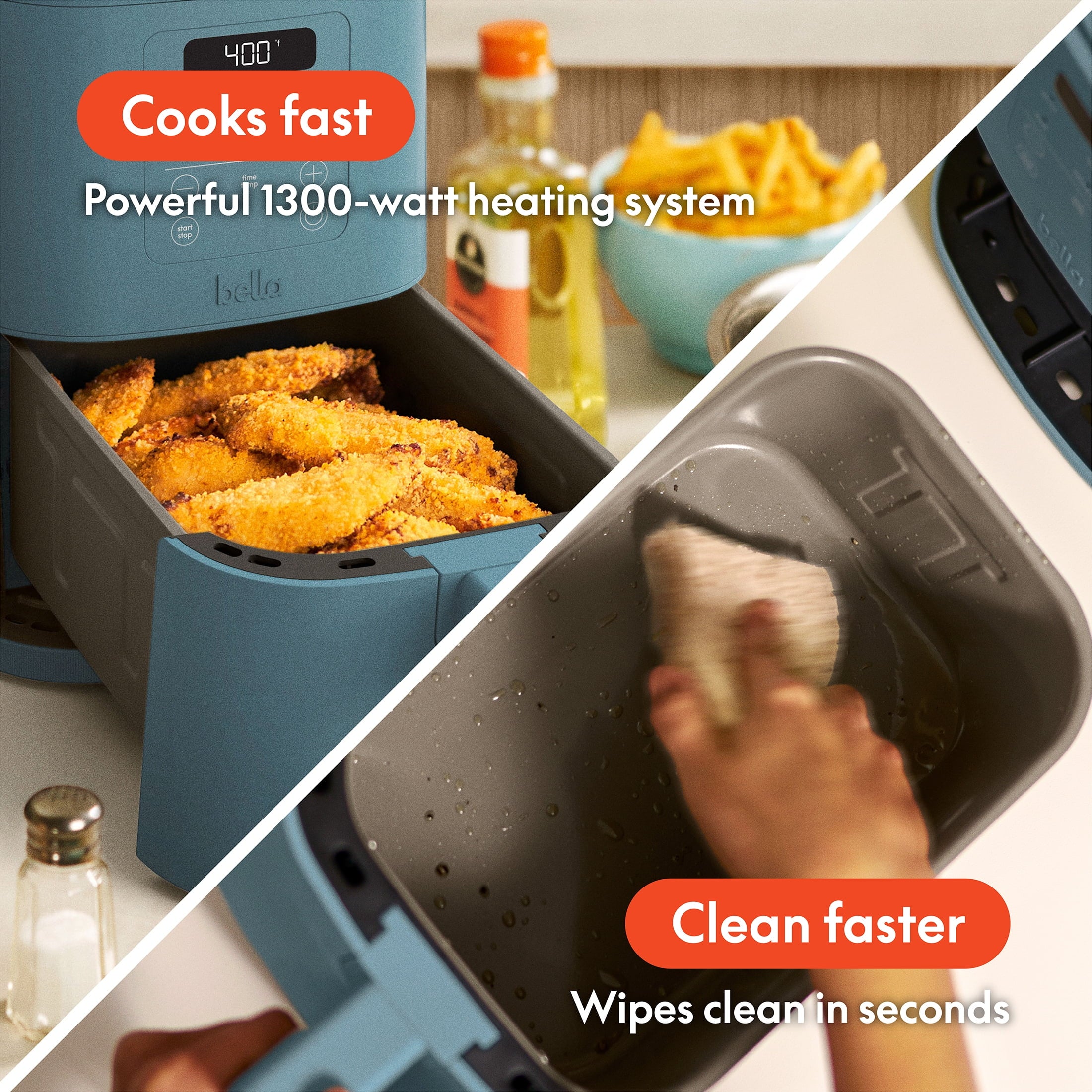 bella 4 Qt Slim Digital Air Fryer with EverGood™ Ceramic Nonstick Coating, 6 Preset Cooking Options, Blossom