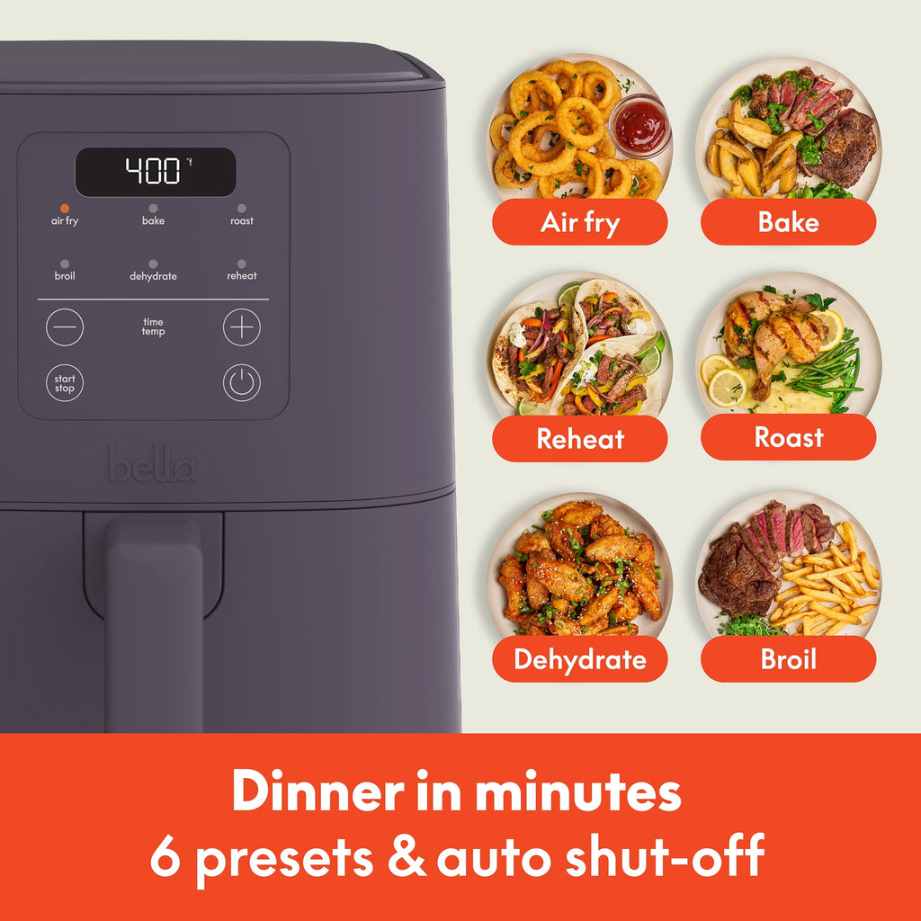 bella 4 Qt Slim Digital Air Fryer with EverGood™ Ceramic Nonstick Coating, 6 Preset Cooking Options, Blossom
